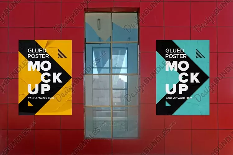 Poster Mockup with Glued, Wrinkled & Crumpled Paper Effect