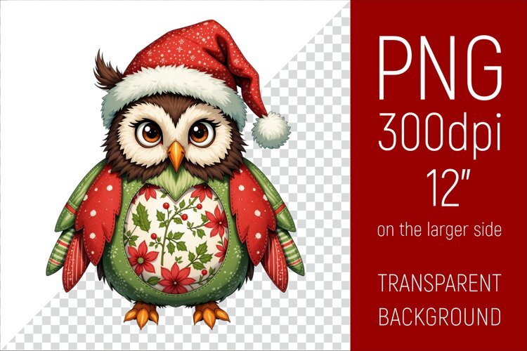 Christmas Owl PNG | Christmas Sublimation Design example image 1