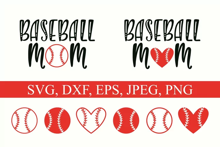 Baseball Mom and ball silhouettes. Hand drawn typography design. SVG DXF PNG EPS Cutting Files