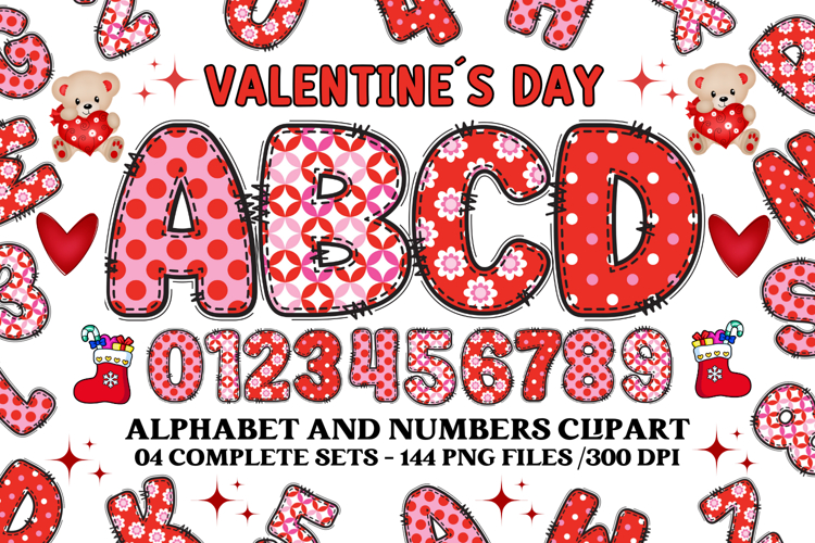 Valentine Alphabet Clip Art, valentines day letters doodle