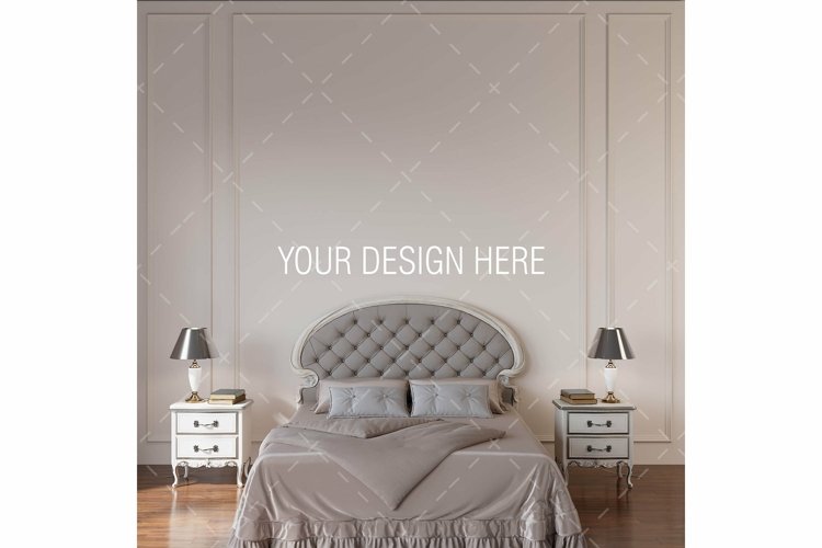 Classic Bedroom Furniture, Wall Mockup, Interior Blank Wall example image 1