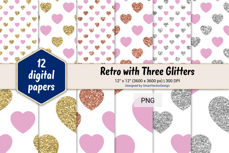 Hearts Retro with Three Glitters Color Combo #10 example image 1