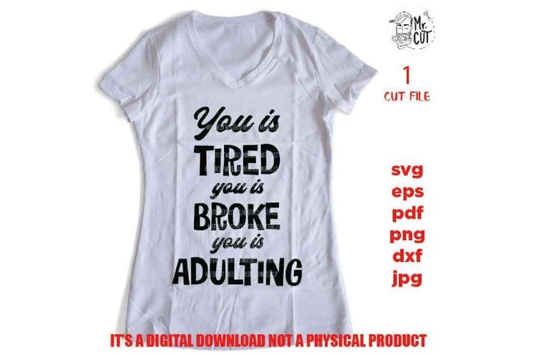 You Is Tired You Is Broke You Is Adulting, dxf, jpG, cut fil example image 1