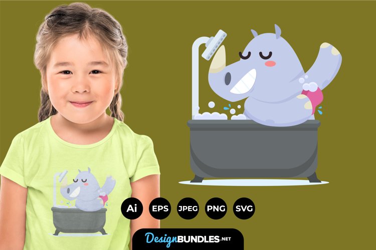 Rhino Taking a Bath for T-Shirt Design example image 1