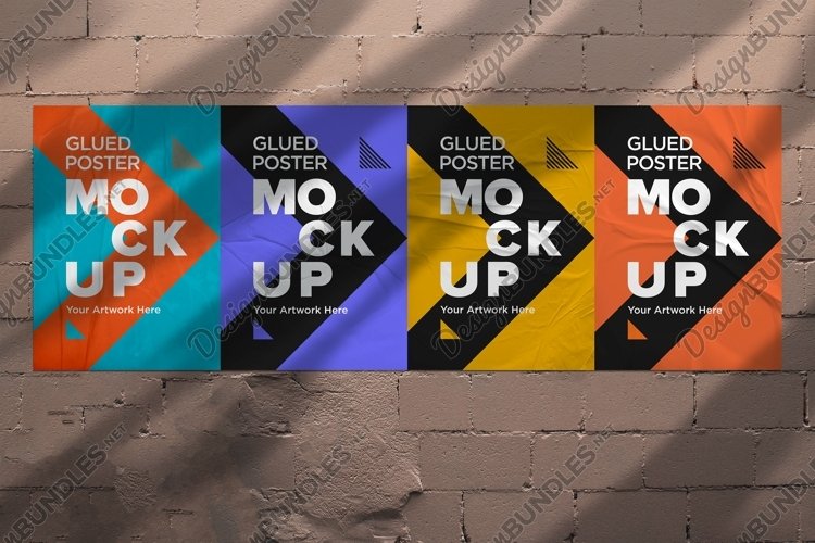 Poster Mockup with Glued, Wrinkled & Crumpled Paper Effect example image 1