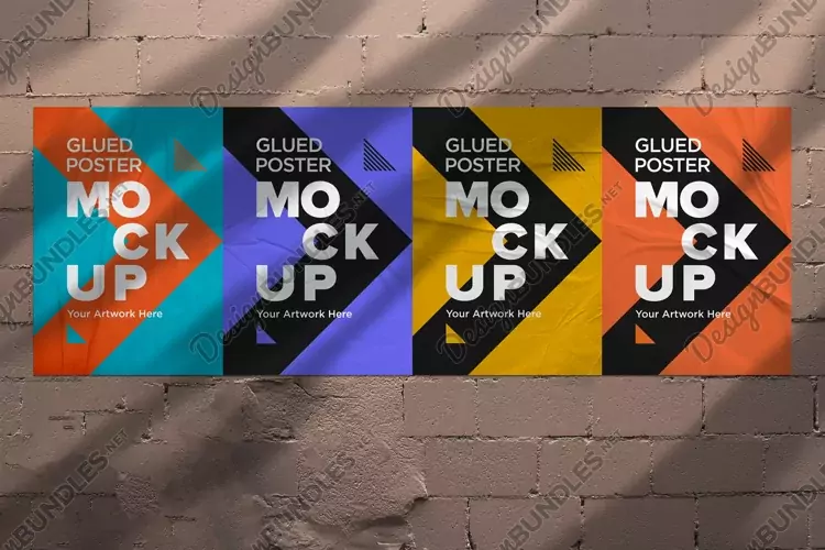 Poster Mockup with Glued, Wrinkled & Crumpled Paper Effect