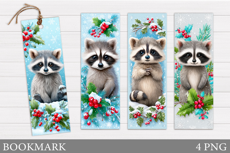 Christmas Raccoon Bookmark. Christmas Bookmark Sublimation