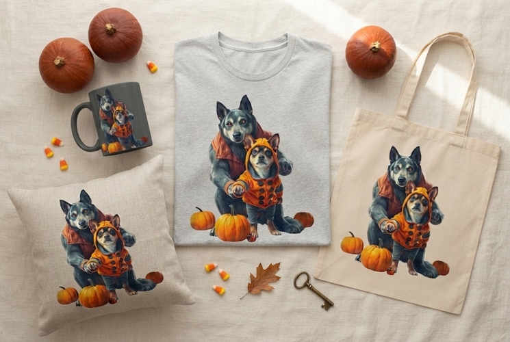 Halloween Dog Dad PNG | Cute Dogs in Pumpkin Costumes