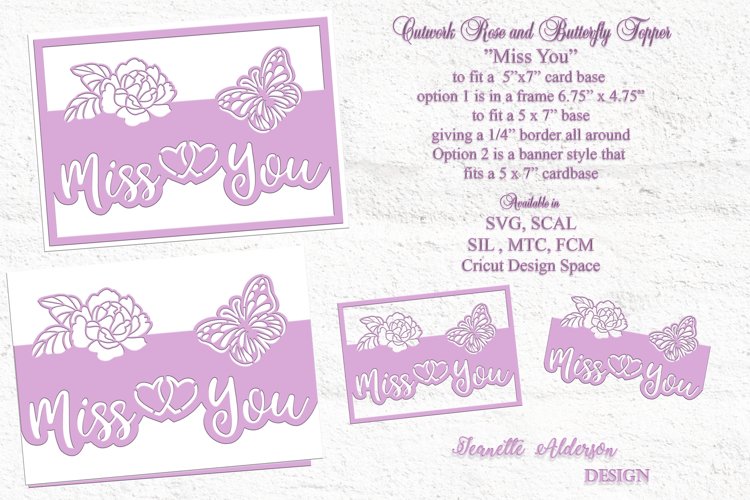 Cutwork Rose &butterfly Miss You cutting file with 2 otions example image 1