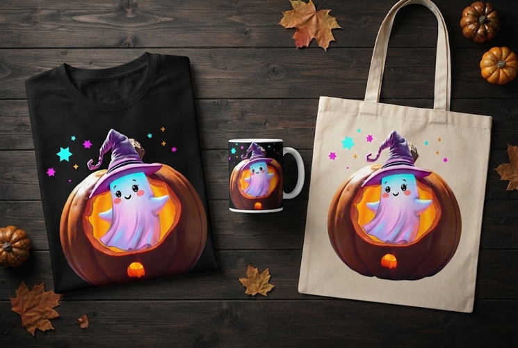 Cute Ghost in Pumpkin PNG | Kawaii Halloween Clipart