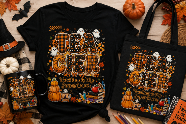 Tea Cher Teaching Is My Superpower Halloween Teacher PNG