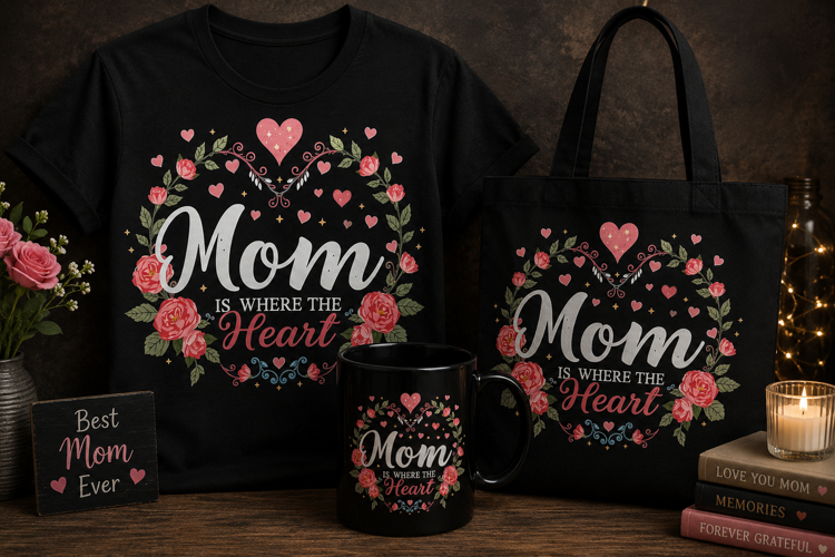 Mom Is Where the Heart Is PNG | Floral Mother’s Day Design