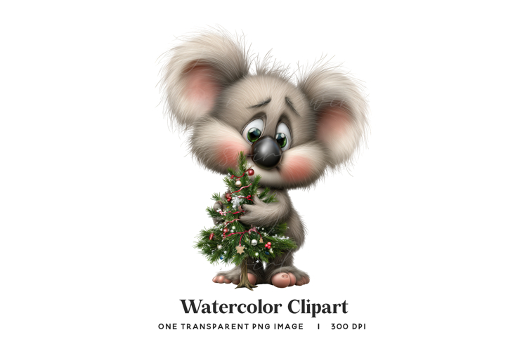 Christmas Koala Holding Tree PNG