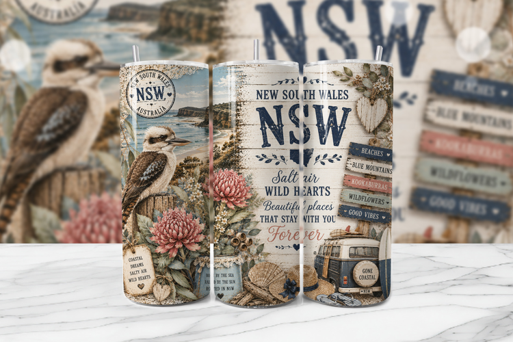 NSW Cottagecore Coastal Tumbler Wrap PNG