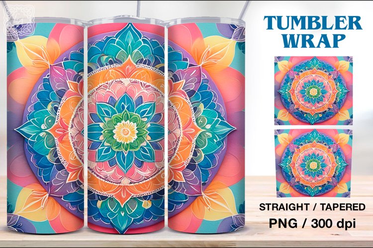 Rainbow Mandala Tumbler Sublimation, 20 oz Tumbler Wrap