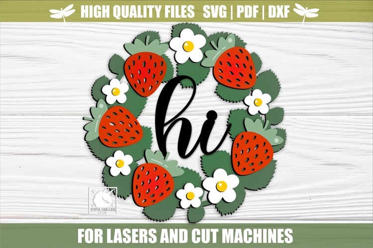 Hi Strawberry Door Wreath SVG | Spring Summer Wreath Sign