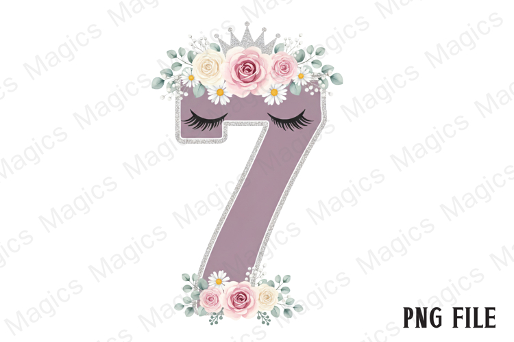 7th Birthday Girl Unicorn Number Clipart