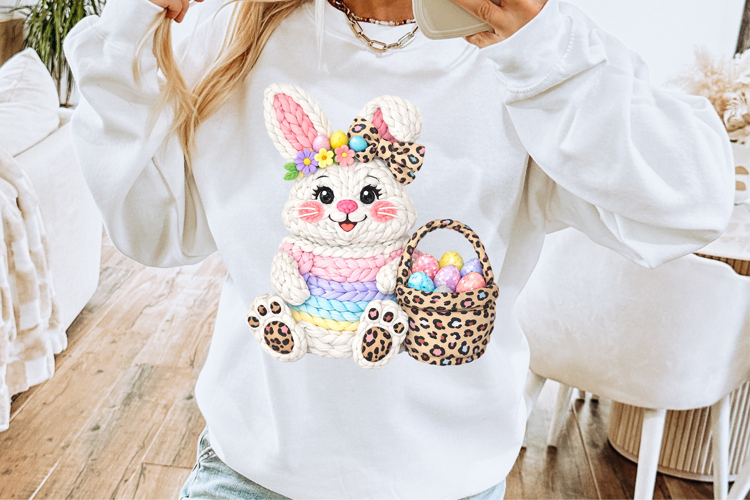 Easter Bunny png, Knit Bunny with Leopard Basket png