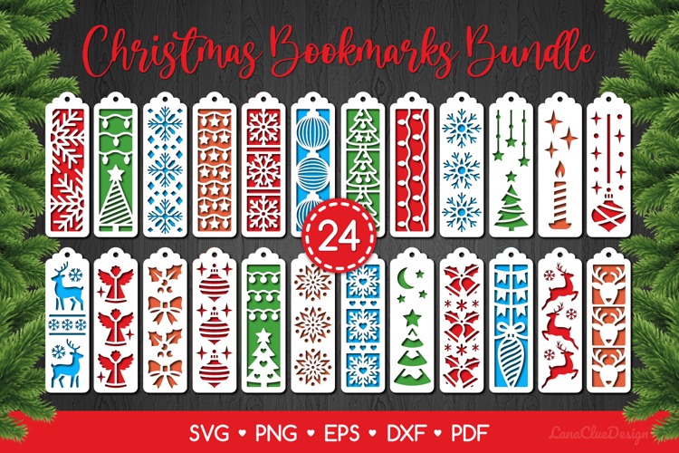 24 Christmas Bookmarks SVG Bundle, Christmas Laser Cut