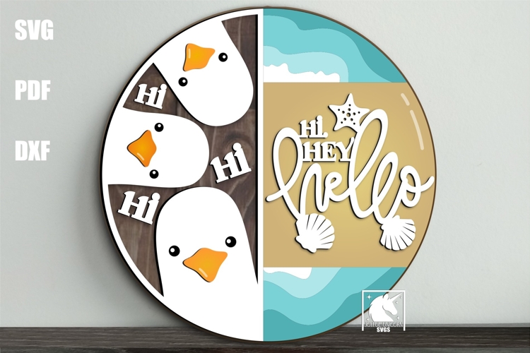 Hi Hey Hello Seagull Door Hanger SVG | Funny Beach Sign