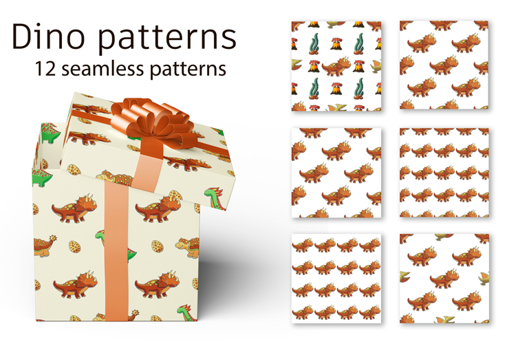 Cute funny kids dinosaur pattern. Colorful Triceratops