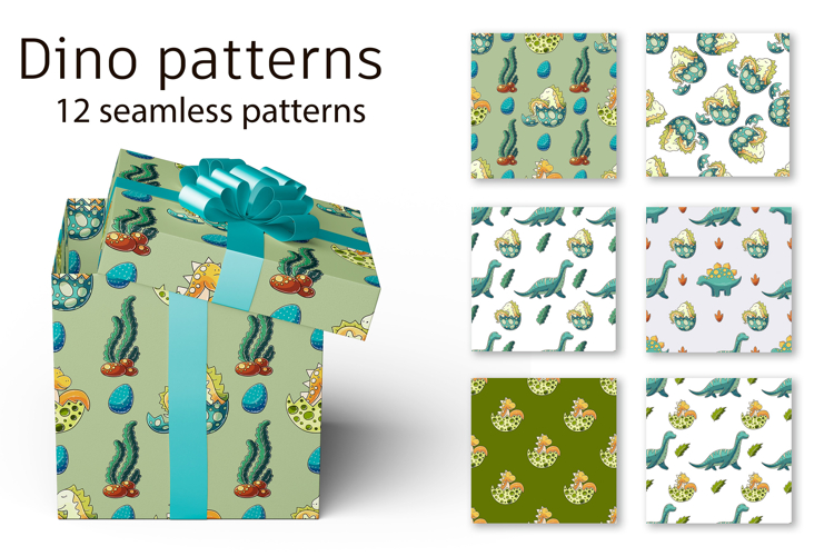 Cute funny dinosaur pattern. Dinosaur in an egg