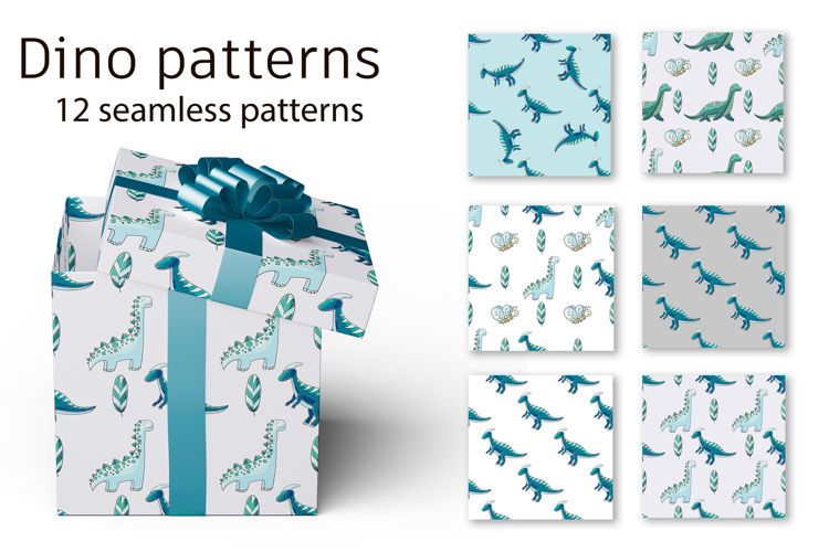 Hand drawn cute dinosaurs seamless pattern. Dinosaurs