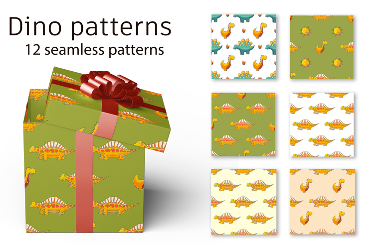 Cute funny kids dinosaur pattern. Orange dinosaurs