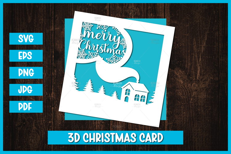Merry Christmas Greeting Paper Cut Card I Christmas Card SVG