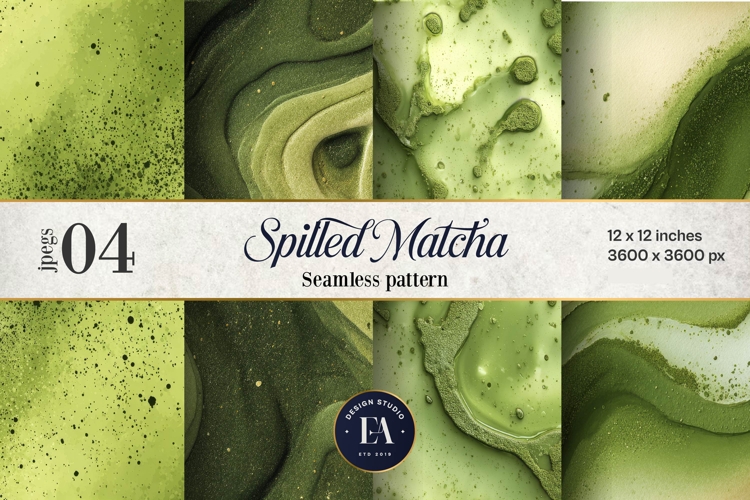 Spilled Matcha Texture, Green Abstract Liquid Digital Paper