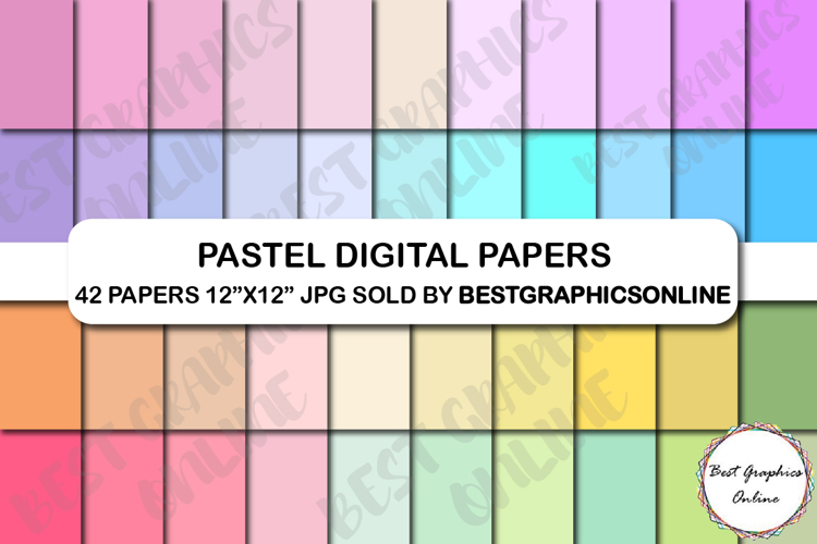 42 Pastels Digital Papers Pack, Light Colors Backgrounds