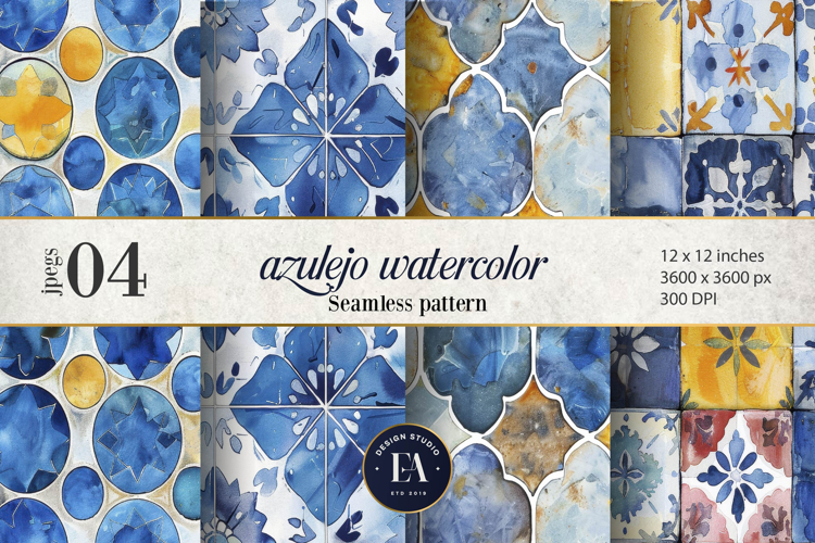 Azulejo watercolor Tile Pattern | Moroccan Traditional tiles