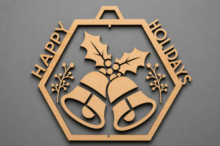 Happy Holidays Wooden Bells Ornament