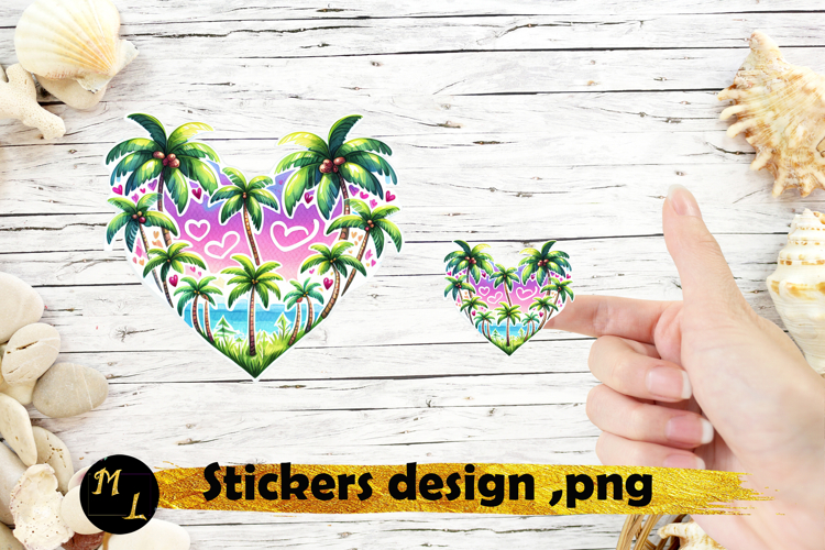 Beach stickers png , heart stickers, palm sticker