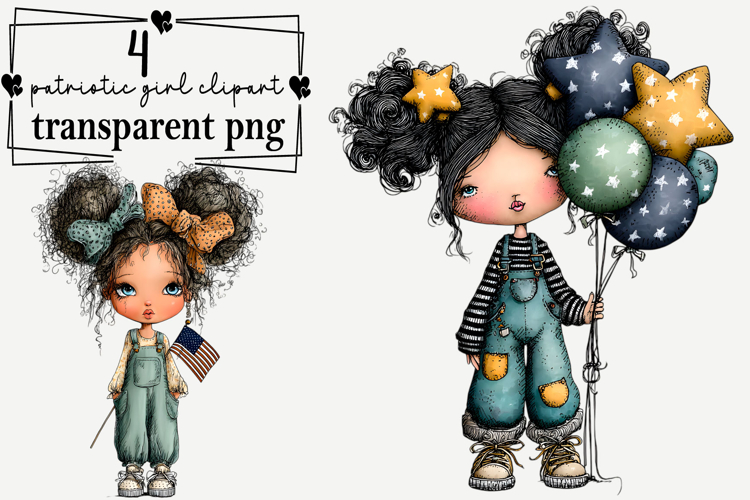 whimsical patriotic girl clipart Watercolor PNG example image 1