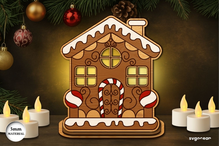 Gingerbread House Candle Holder Laser Cut | Candle Stand