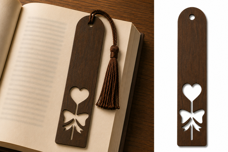 Heart Flower Wooden Bookmark with Tassel for Romantic Book example image 1