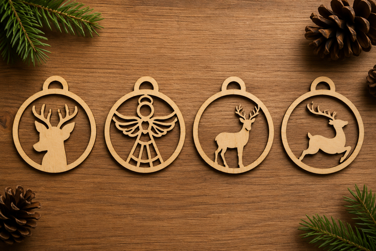 Christmas Deer and Angel Ornament Laser Cut Files Bundle