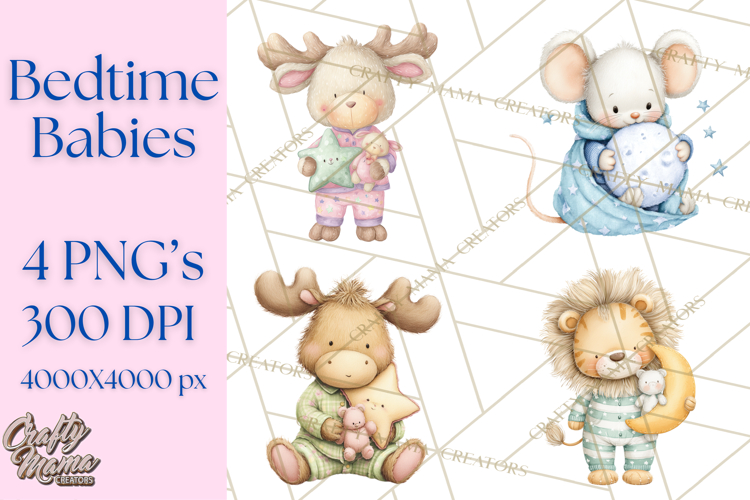 Baby Bedtime Animal Clipart PNG for Nursery