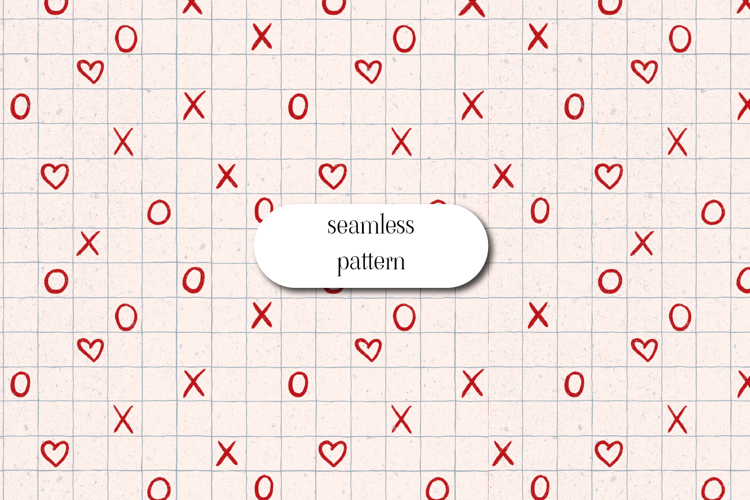 XOXO Grid Seamless Valentine Pattern with Hearts on Vintage