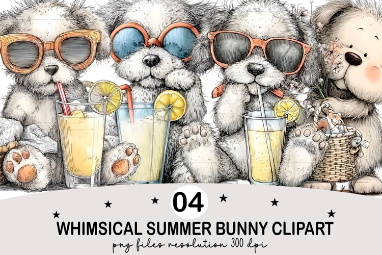 Whimsical Summer Bunny Clipart png Watercolor png