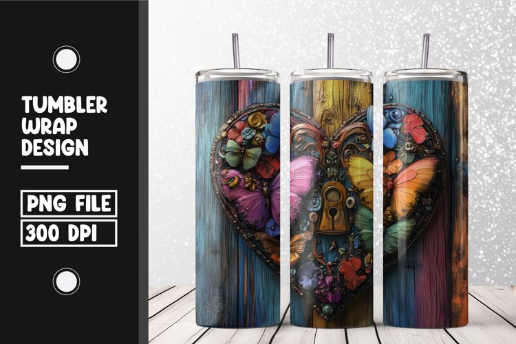 Butterfly heart Tumbler Wrap | Sublimation | 20 oz Skinny example image 1
