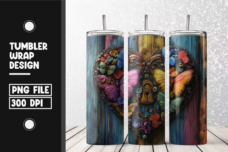 Butterfly heart Tumbler Wrap | Sublimation | 20 oz Skinny