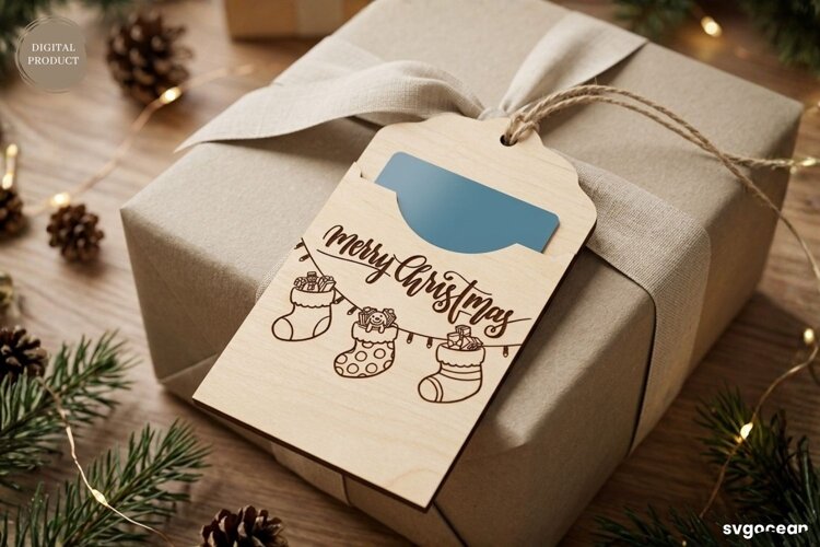 Christmas Gift Card Holder Laser Cut | Glowforge | SVG example image 1