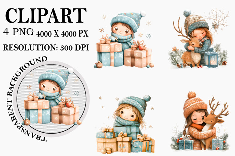 Whimsical Christmas winter Clipart PNG Watercolor PNG example image 1