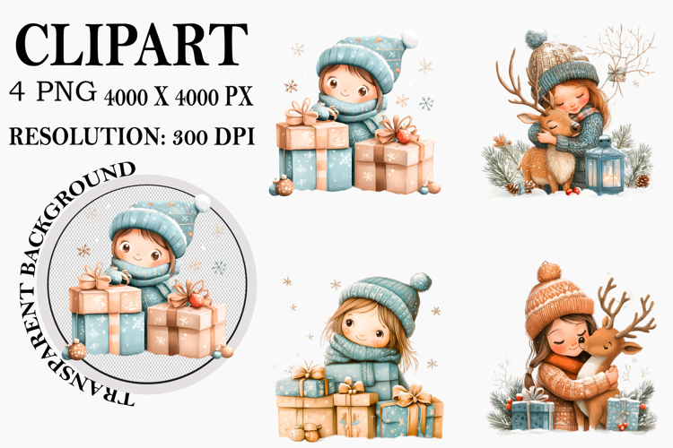 Whimsical Christmas winter Clipart PNG Watercolor PNG