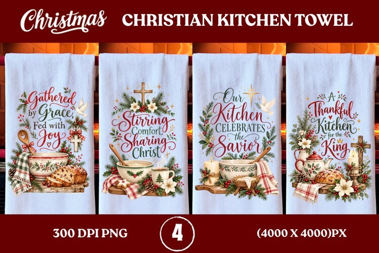 4 Christian Christmas Kitchen Towel PNGs, 4 Jesus Christmas example image 1