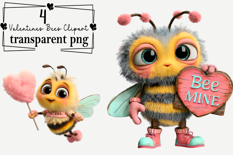Valentines Bee Clipart Watercolor PNG example image 1