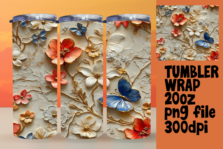20oz Sublimation Tumbler Wrap , 3D Flower