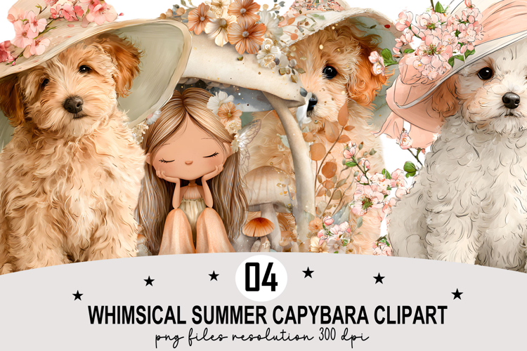 Whimsical Summer Capybara Clipart Watercolor PNG